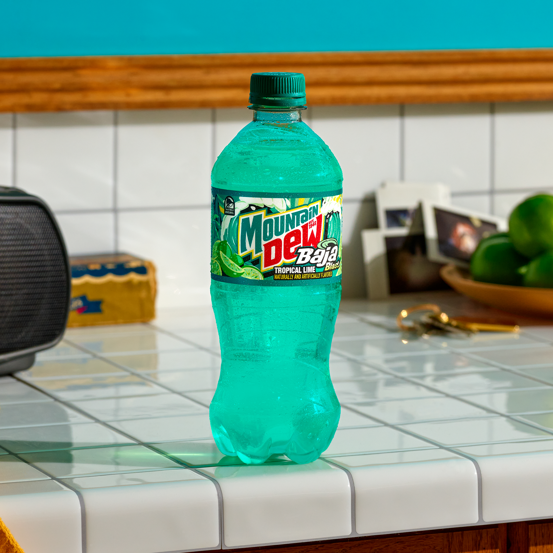 Baja blast bottle on a counter